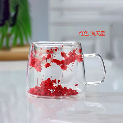 Gorgeous Dried Flower DoubleWall Glass Cup Gift