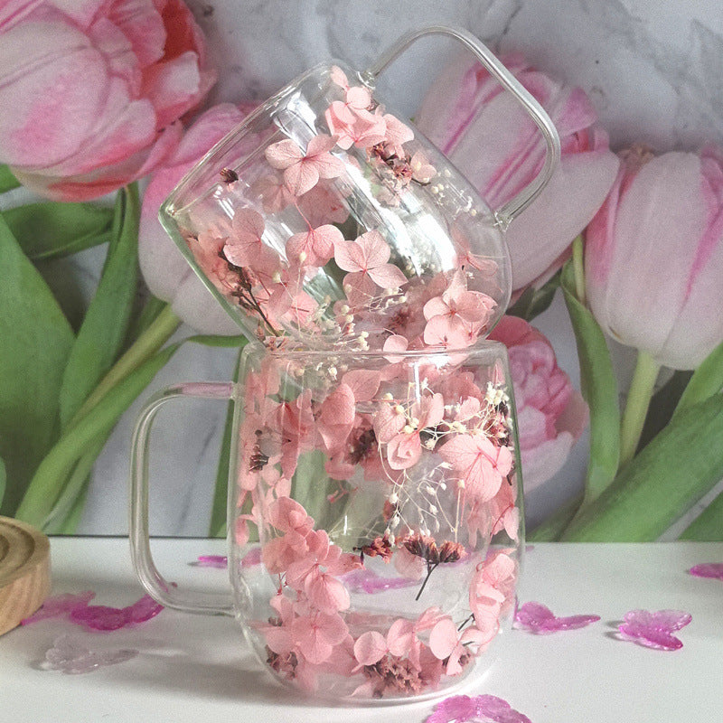 Creative DoubleWall Dried Flower Glass Mug Gift