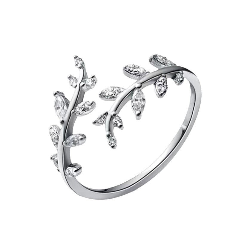 New EuropeanAmerican Diamond Branch Leaf Open Ring
