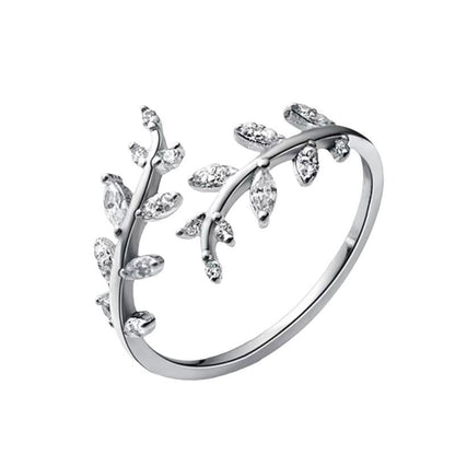 New EuropeanAmerican Diamond Branch Leaf Open Ring